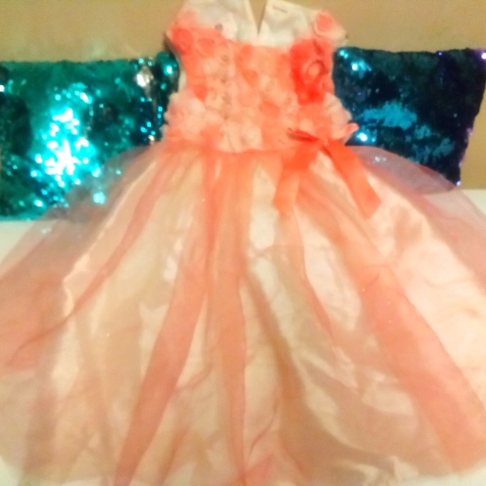 Marmellata Classic, Size 3T, Pink, Peach & White Rose Special Occasion Dress